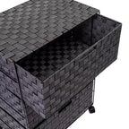 Honey-Can-Do 3 Drawer Woven Organizer with Wheels: Black Steel Frame, Decorative Storage, Plastic Drawers, 26" Height