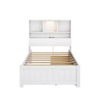 Twin Size Platform Bed, Wood Bed Frame with Bookcase Headboard, Built-in Downlight, USB Ports, and 2 Drawers -ModernLuxe