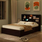 Twin Size Platform Bed, Wood Bed Frame with Bookcase Headboard, Built-in Downlight, USB Ports, and 2 Drawers -ModernLuxe