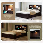 Twin Size Platform Bed, Wood Bed Frame with Bookcase Headboard, Built-in Downlight, USB Ports, and 2 Drawers -ModernLuxe