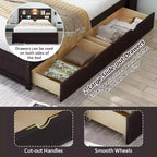 Twin Size Platform Bed, Wood Bed Frame with Bookcase Headboard, Built-in Downlight, USB Ports, and 2 Drawers -ModernLuxe