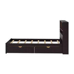 Twin Size Platform Bed, Wood Bed Frame with Bookcase Headboard, Built-in Downlight, USB Ports, and 2 Drawers -ModernLuxe