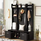 Entryway Hall Tree With Shoe Bench, Entryway Bench with Coat Rack, 58.8'' Wide Coat Rack Storage Shelf for Small Spaces Living Room Hallway
