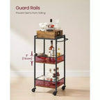 3-Tier Kitchen Serving Cart with Removable Tray, 11.8 x 13.7 x 33.9, Rustic Brown & Black, Wheels with Brakes & Leveling Feet.