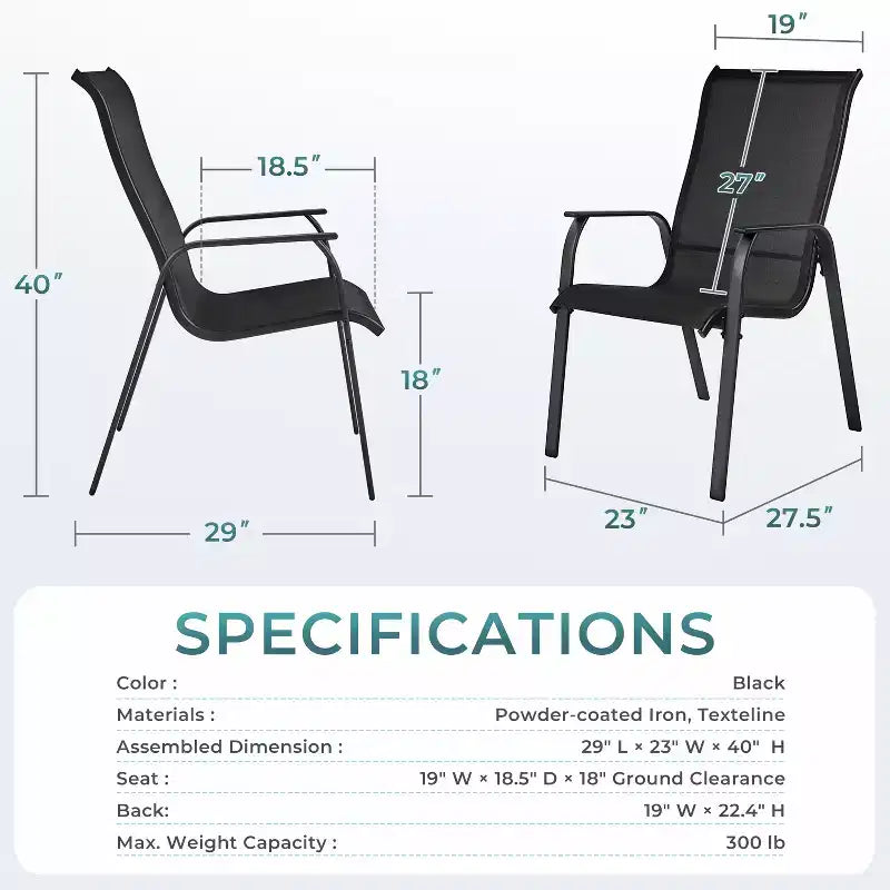 Yaheetech Set of 2 Outdoor Texteline Stackable Dining Chairs with Backrest/ Armrests for Garden, Lawn, Porch, Backyard Pool