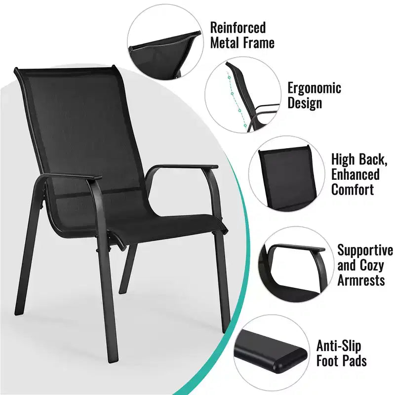 Yaheetech Set of 2 Outdoor Texteline Stackable Dining Chairs with Backrest/ Armrests for Garden, Lawn, Porch, Backyard Pool