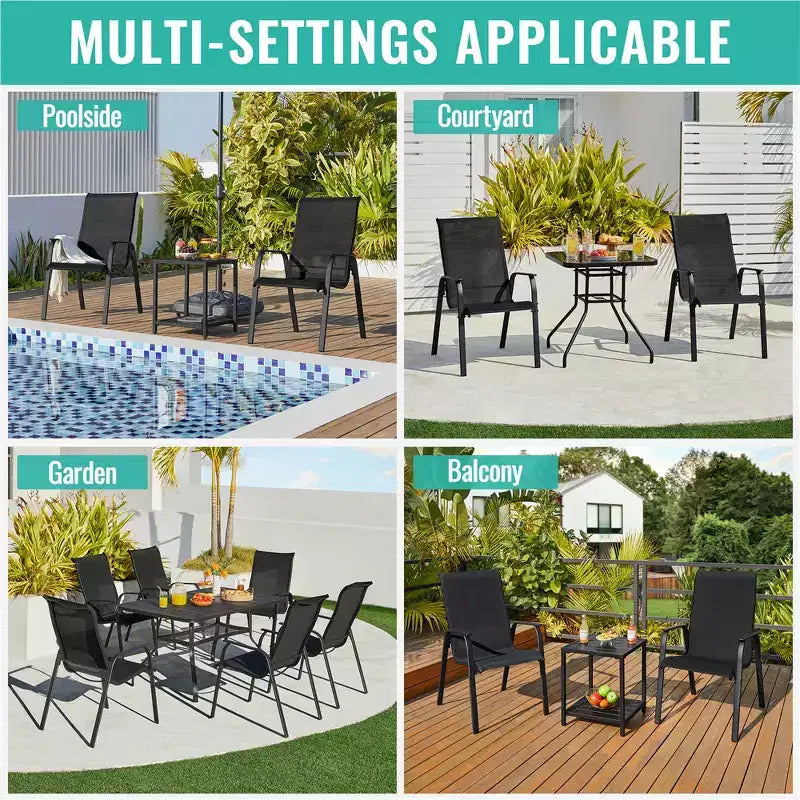 Yaheetech Set of 2 Outdoor Texteline Stackable Dining Chairs with Backrest/ Armrests for Garden, Lawn, Porch, Backyard Pool