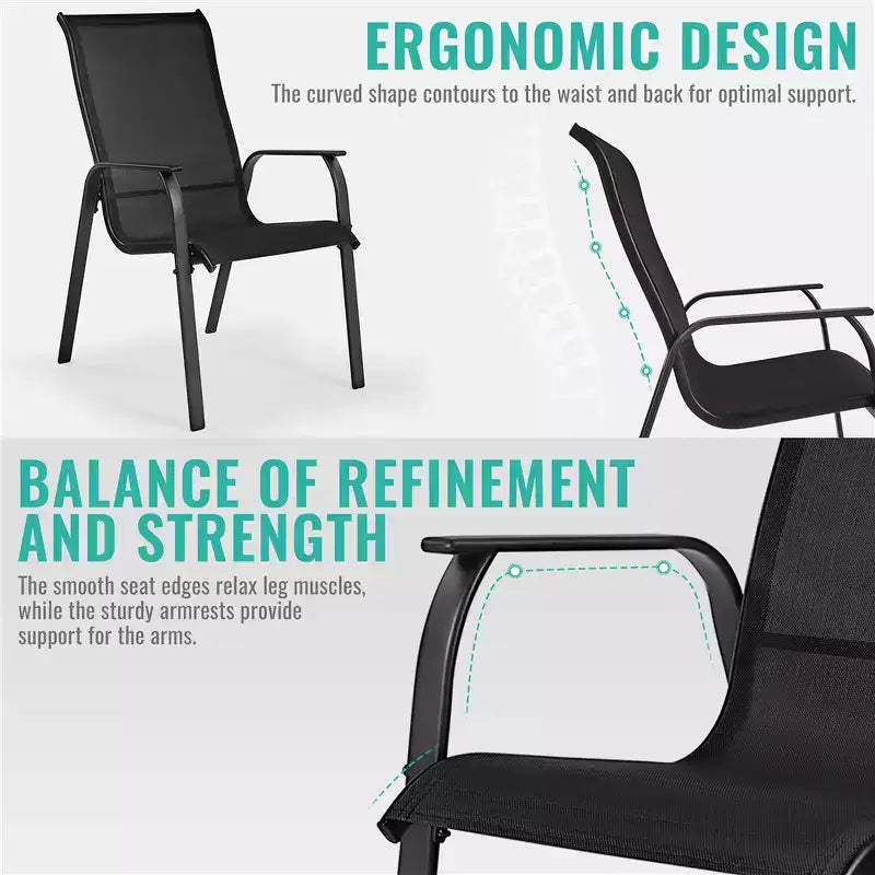 Yaheetech Set of 2 Outdoor Texteline Stackable Dining Chairs with Backrest/ Armrests for Garden, Lawn, Porch, Backyard Pool