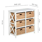eHemco 3 Tier X-Side Storage Drawers with 6 Water Hyacinth Natural Wicker Baskets