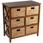 eHemco 3 Tier X-Side Storage Drawers with 6 Water Hyacinth Natural Wicker Baskets