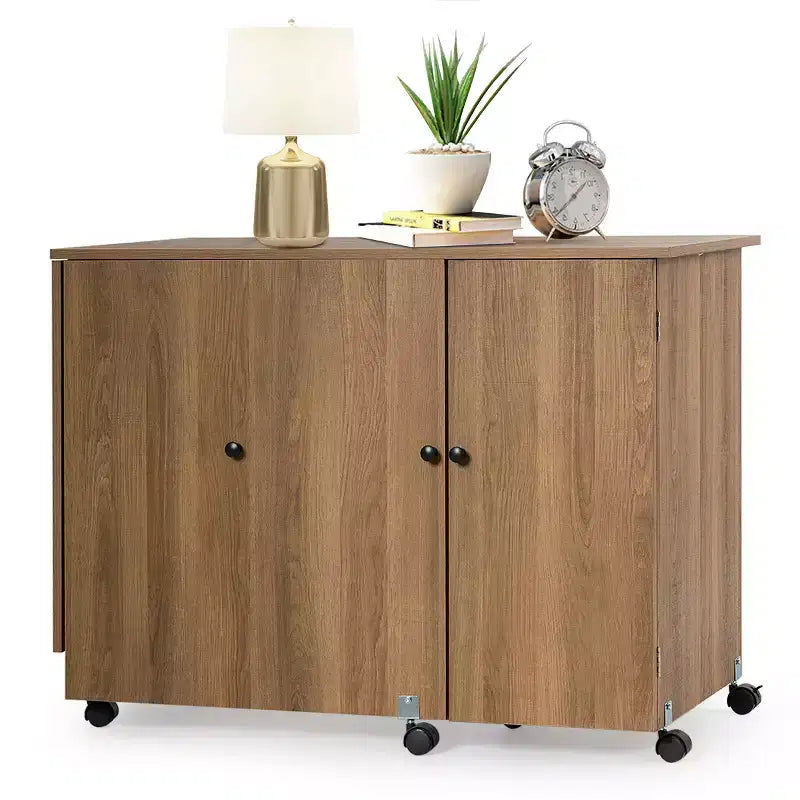 Costway Folding Sewing Table Shelves Storage Cabinet Craft Cart W/Wheels Large