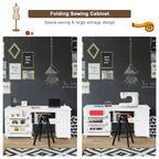 Costway Folding Sewing Table Shelves Storage Cabinet Craft Cart W/Wheels Large