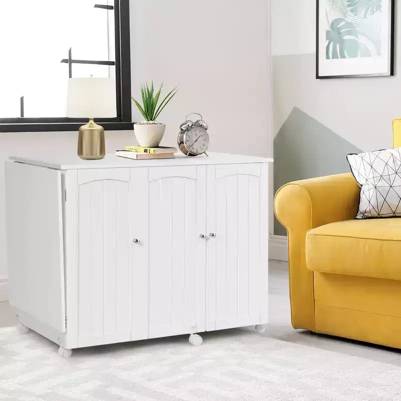 Costway Folding Sewing Table Shelves Storage Cabinet Craft Cart W/Wheels Large