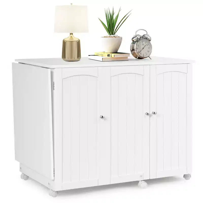 Costway Folding Sewing Table Shelves Storage Cabinet Craft Cart W/Wheels Large