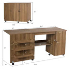 Costway Folding Sewing Table Shelves Storage Cabinet Craft Cart W/Wheels Large
