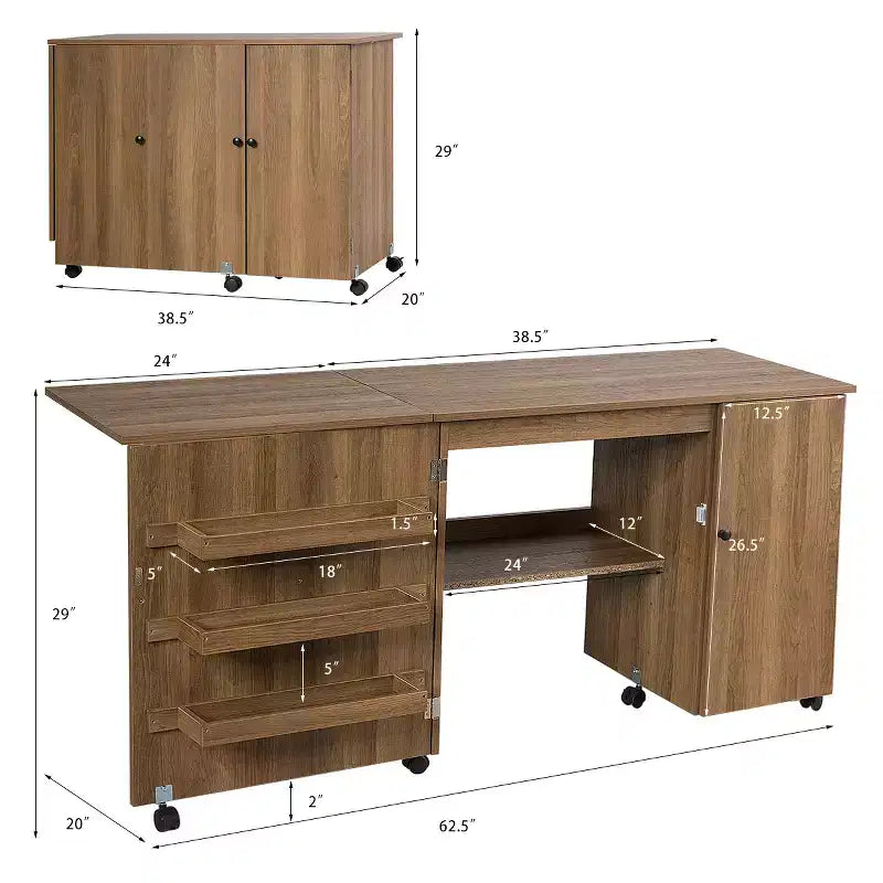 Costway Folding Sewing Table Shelves Storage Cabinet Craft Cart W/Wheels Large