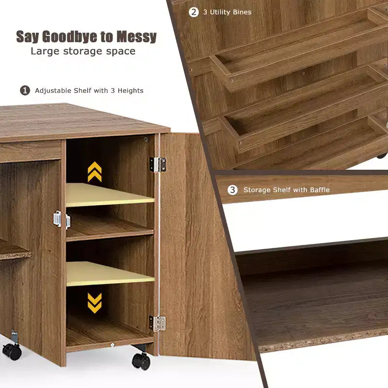 Costway Folding Sewing Table Shelves Storage Cabinet Craft Cart W/Wheels Large