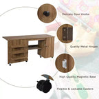 Costway Folding Sewing Table Shelves Storage Cabinet Craft Cart W/Wheels Large