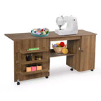 Costway Folding Sewing Table Shelves Storage Cabinet Craft Cart W/Wheels Large