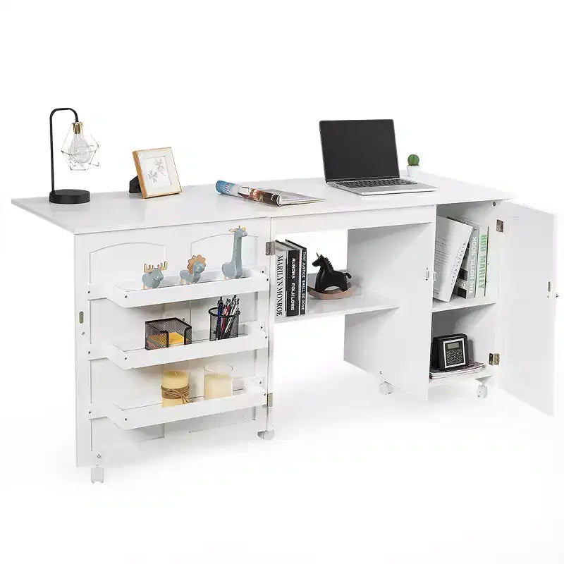 Costway Folding Sewing Table Shelves Storage Cabinet Craft Cart W/Wheels Large