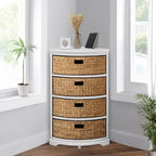 eHemco Hampton Meadows 4 Tier X-Side Corner Storage End Table with 4 Wicker Baskets