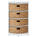 eHemco Hampton Meadows 4 Tier X-Side Corner Storage End Table with 4 Wicker Baskets