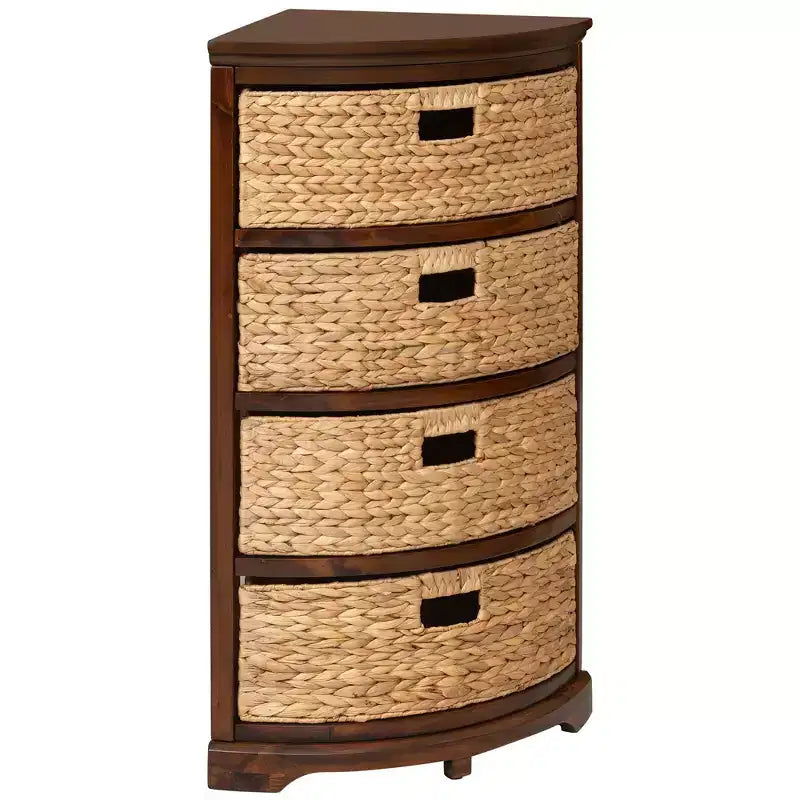 eHemco Hampton Meadows 4 Tier X-Side Corner Storage End Table with 4 Wicker Baskets