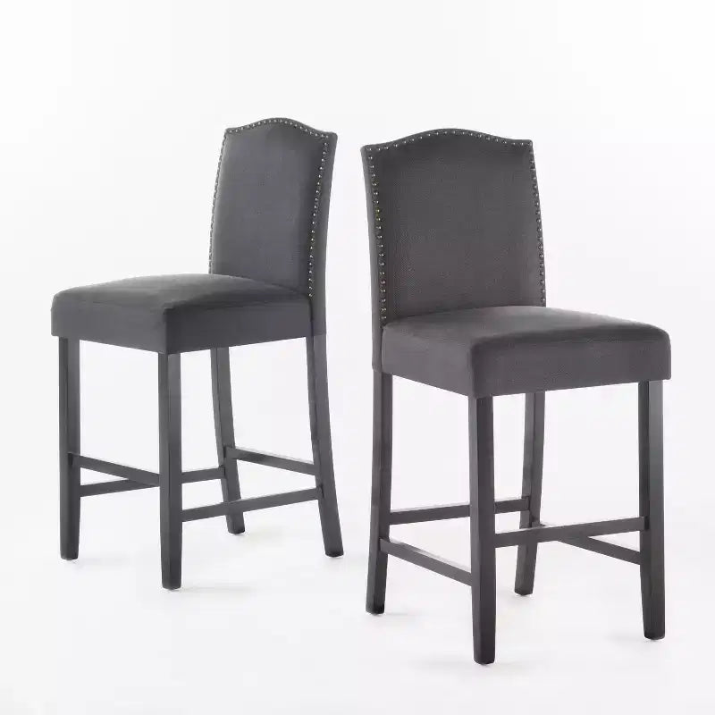 Set of 2 Upholstered Bar Stools Counter Stools Dining Chairs Pub Kitchen Stools with Nailhead Trim, Vintage&Antique, Gray/Brown-ModernLuxe