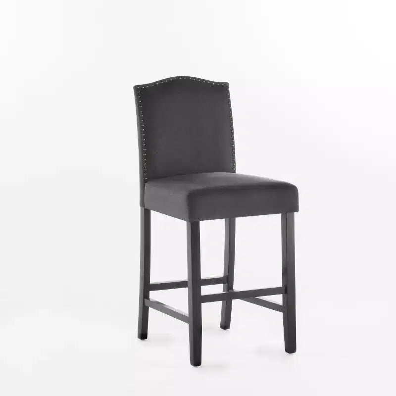 Set of 2 Upholstered Bar Stools Counter Stools Dining Chairs Pub Kitchen Stools with Nailhead Trim, Vintage&Antique, Gray/Brown-ModernLuxe