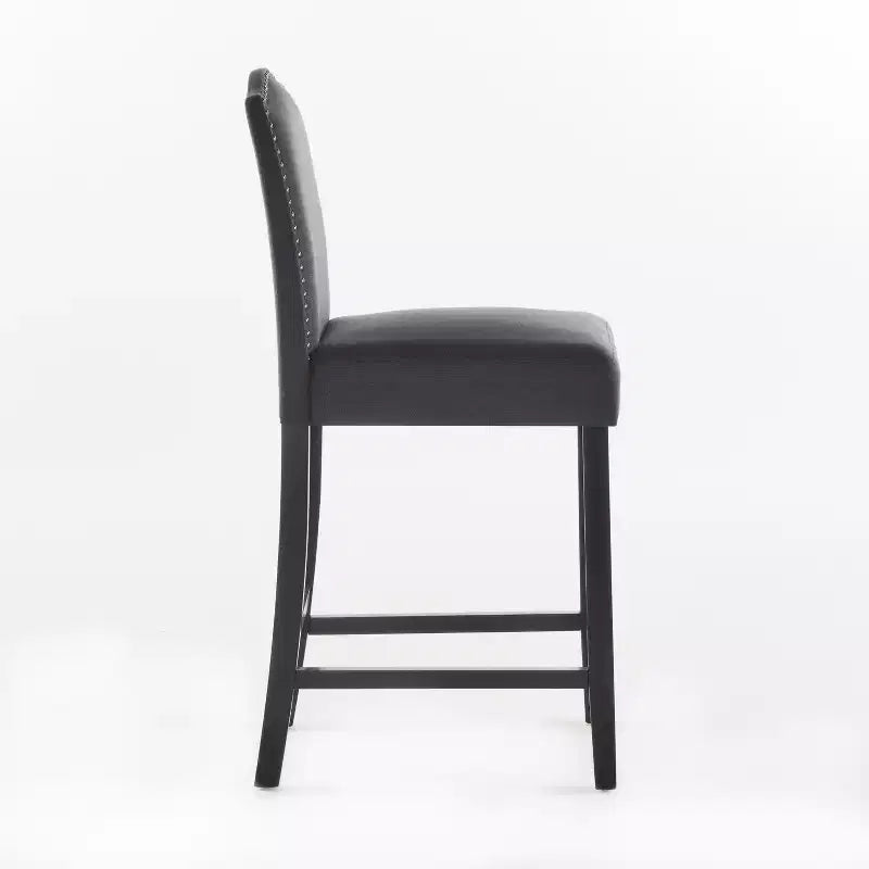 Set of 2 Upholstered Bar Stools Counter Stools Dining Chairs Pub Kitchen Stools with Nailhead Trim, Vintage&Antique, Gray/Brown-ModernLuxe