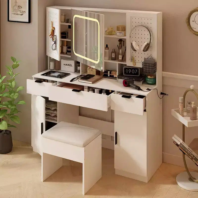 Karl Home | White Makeup Vanity Table Set with Led Lights