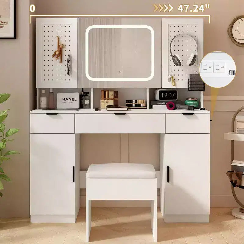 Karl Home | White Makeup Vanity Table Set with Led Lights