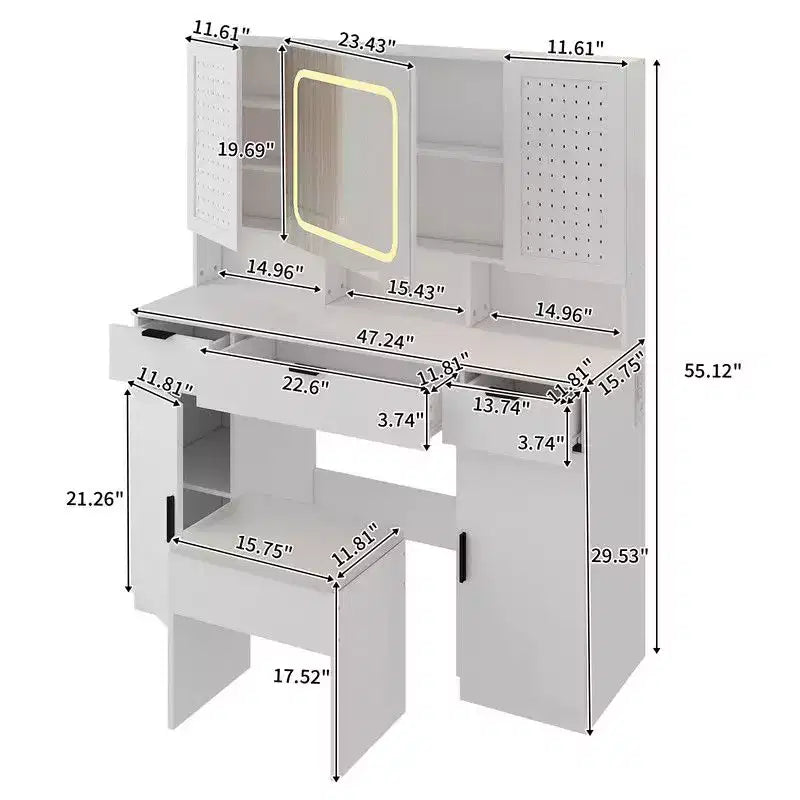 Karl Home | White Makeup Vanity Table Set with Led Lights