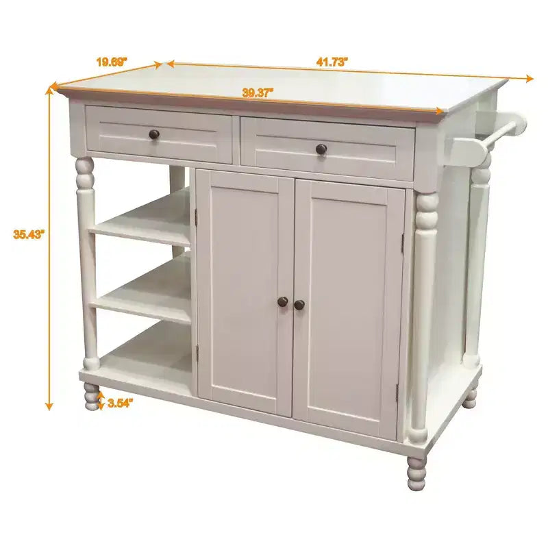 eHemco Wood Euro Kitchen Island with Storage Cabinet, 2 Drawers and 3 Open Shelves, White
