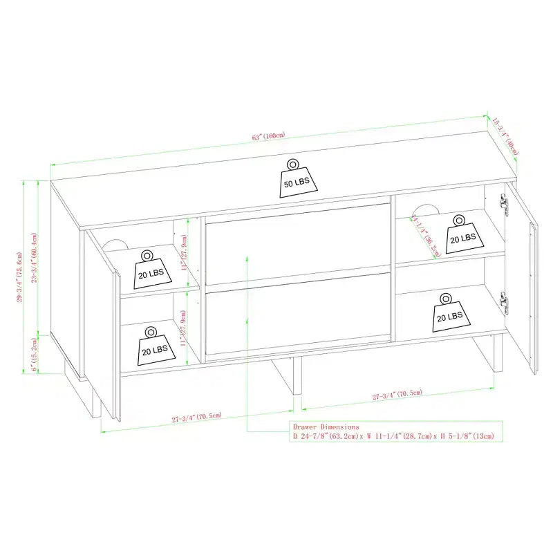 GDFStudio Sophy Modern Wood 63 Sideboard with Adjustable Shelf and Drawer