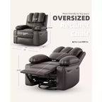 Manual PU Leather Recliner Chair - 26.8 Ergonomic Design with Cup Holders & Storage, for Home Theater, Living Room
