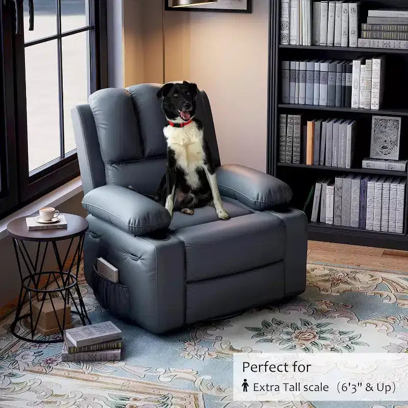 Manual PU Leather Recliner Chair - 26.8 Ergonomic Design with Cup Holders & Storage, for Home Theater, Living Room