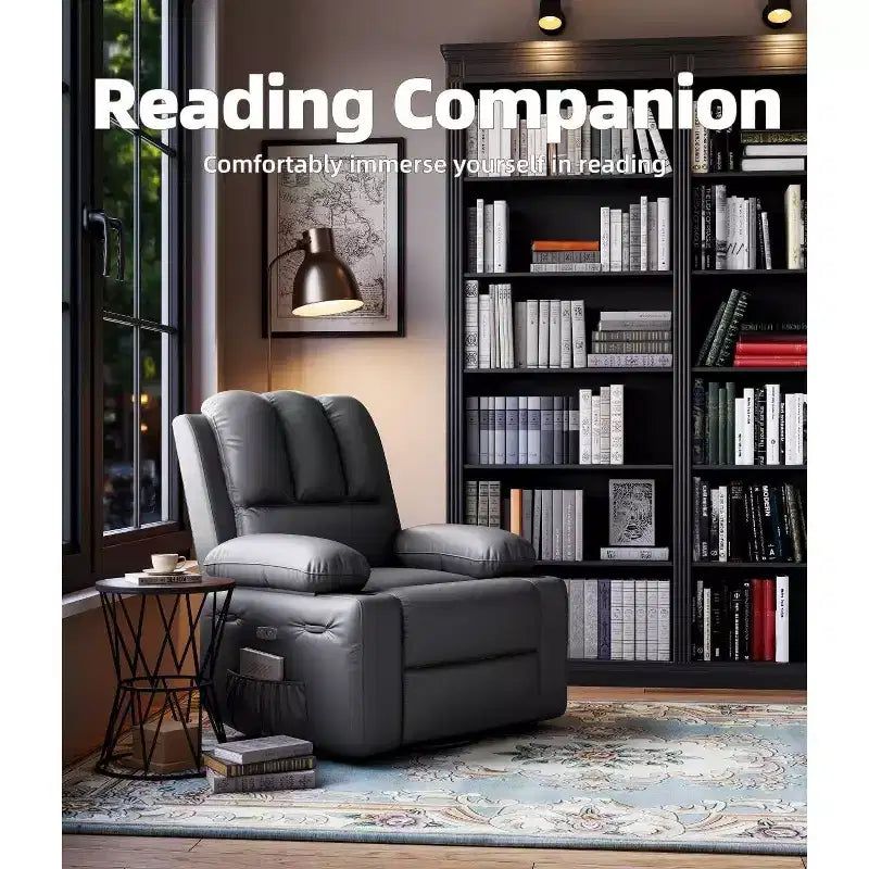 Manual PU Leather Recliner Chair - 26.8 Ergonomic Design with Cup Holders & Storage, for Home Theater, Living Room