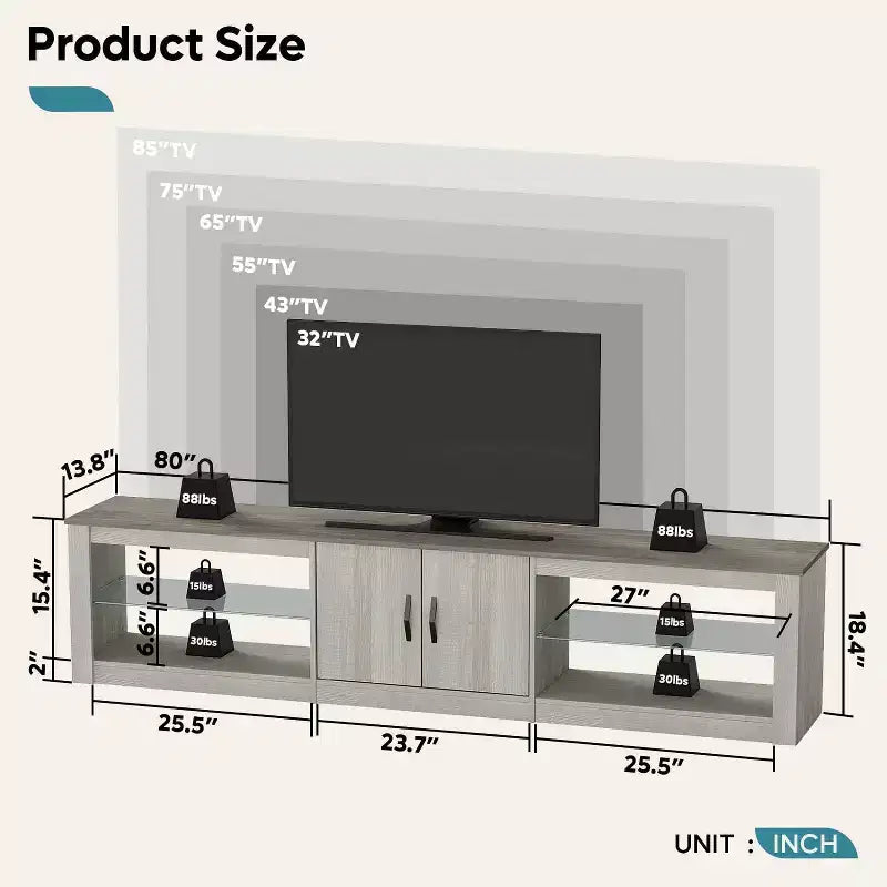 Bestier 70 LED TV Stand for TVs up to 75 Entertainment Center for Living Room
