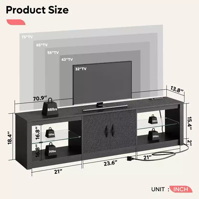 Bestier 70 LED TV Stand for TVs up to 75 Entertainment Center for Living Room