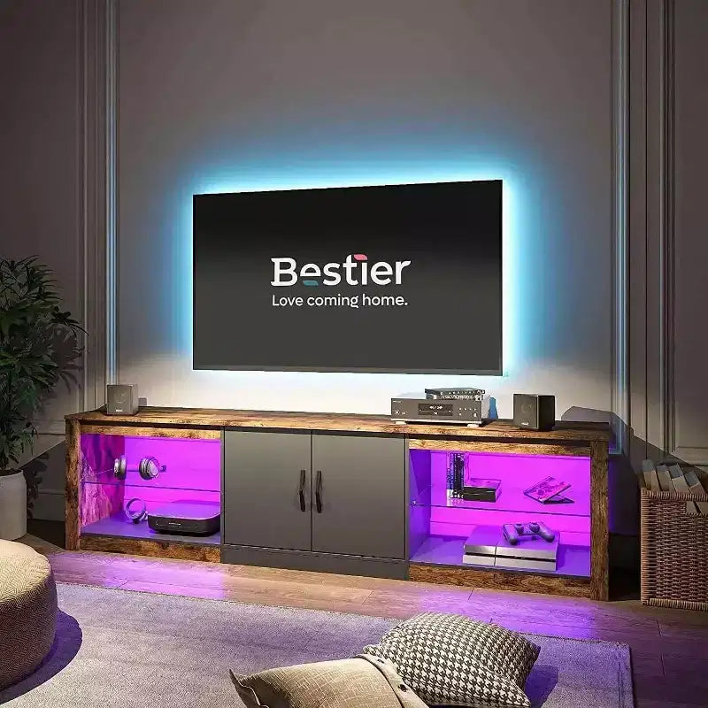 Bestier 70 LED TV Stand for TVs up to 75 Entertainment Center for Living Room