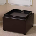GDFStudio Brunello Contemporary Bonded Leather Tray Top Storage Ottoman, Chocolate Brown/Dark Brown