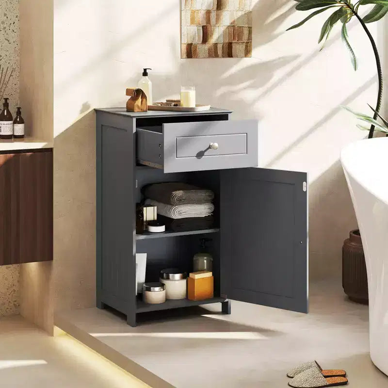 Costway White Floor Storage Cabinet Bathroom Organizer Cupboard Drawer Shelf Bath Towel White/Gray/Black