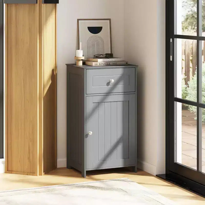 Costway White Floor Storage Cabinet Bathroom Organizer Cupboard Drawer Shelf Bath Towel White/Gray/Black