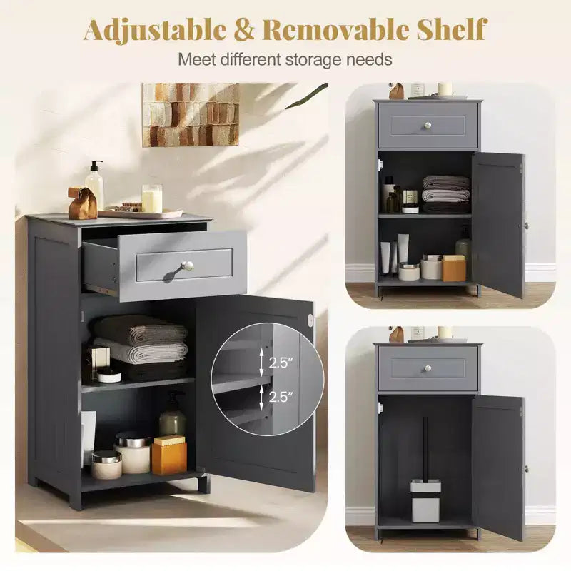 Costway White Floor Storage Cabinet Bathroom Organizer Cupboard Drawer Shelf Bath Towel White/Gray/Black