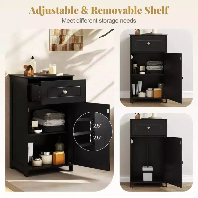 Costway White Floor Storage Cabinet Bathroom Organizer Cupboard Drawer Shelf Bath Towel White/Gray/Black