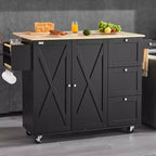 VEVOR Kitchen Island Cart, 56 Wood Top Mobile Carts with Storage Cabinet, Rolling Table with Drop Leaf, Spice Rack, Towel Bar, Adjustable Shelf