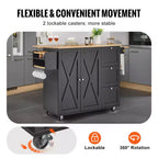 VEVOR Kitchen Island Cart, 56 Wood Top Mobile Carts with Storage Cabinet, Rolling Table with Drop Leaf, Spice Rack, Towel Bar, Adjustable Shelf