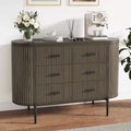 Fluted 6 Drawer Dresser, 47.2in Wide Mid Century Modern Wooden Chest of Drawers with Curved Profile Design and Gold Handles for Home Office
