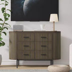 Fluted 6 Drawer Dresser, 47.2in Wide Mid Century Modern Wooden Chest of Drawers with Curved Profile Design and Gold Handles for Home Office